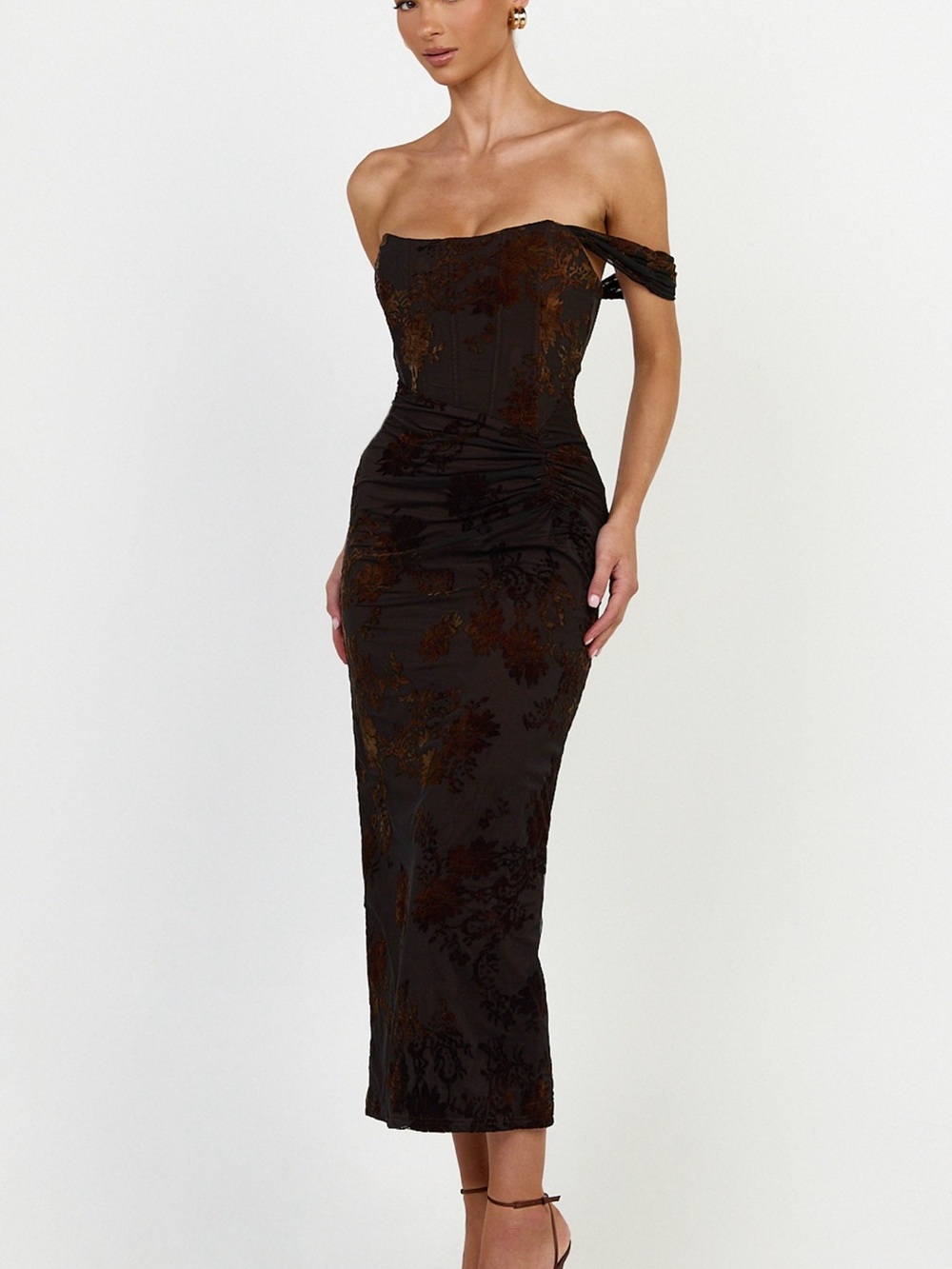 Showpo Karlene Midi Dress - Ruched Corset Burnout Dress - Picture 4 of 4